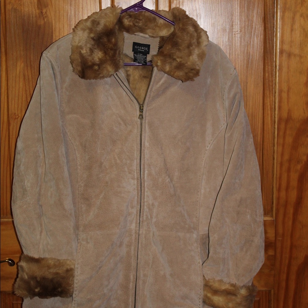 Genuine leather coat with faux fur